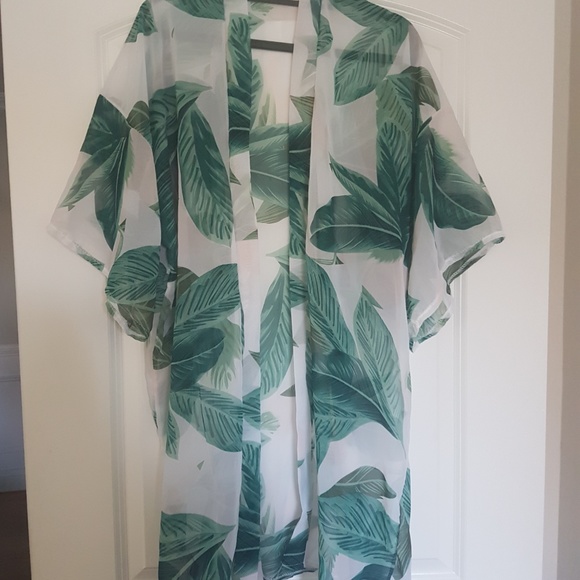 Green & Cream Leaves Kimono - Picture 4 of 5